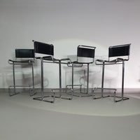 4 x Italian bar stool by Stendig of steel tube and leather 1960s.
