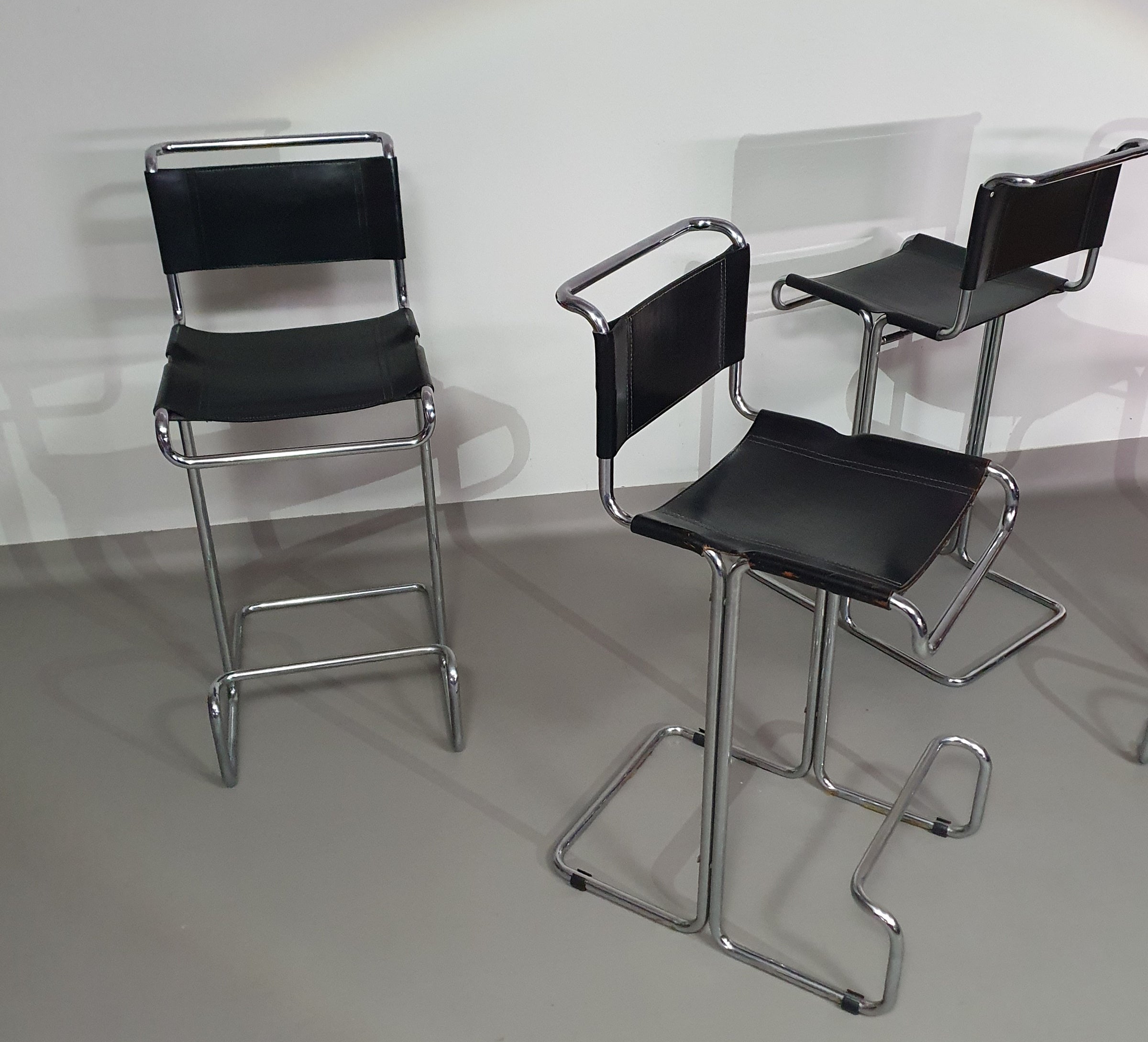 4 x Italian bar stool by Stendig of steel tube and leather 1960s.