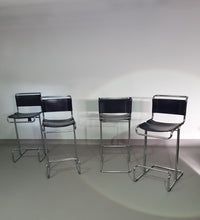 4 x Italian bar stool by Stendig of steel tube and leather 1960s.