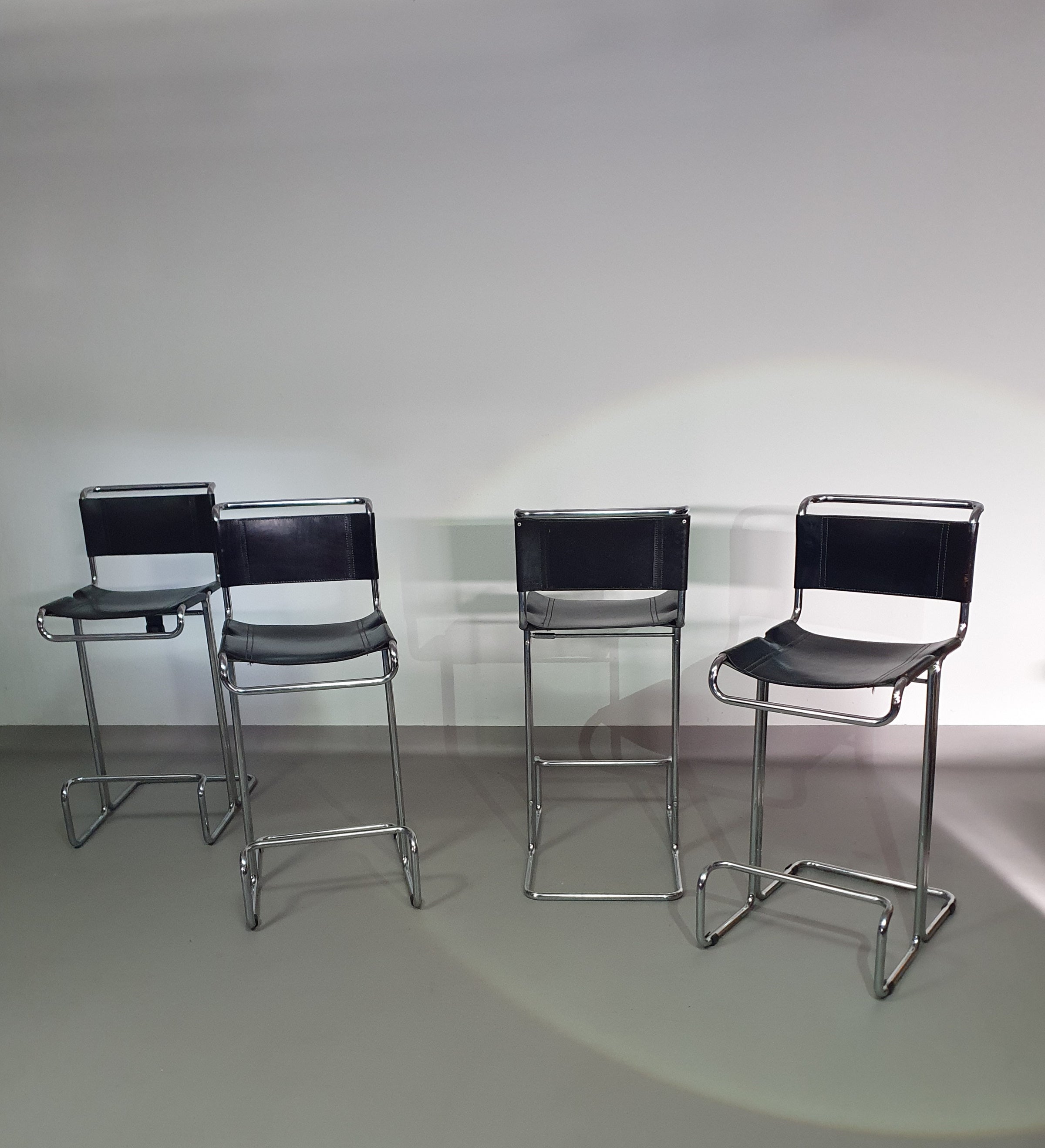 4 x Italian bar stool by Stendig of steel tube and leather 1960s.