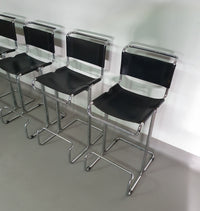 4 x Italian bar stool by Stendig of steel tube and leather 1960s.
