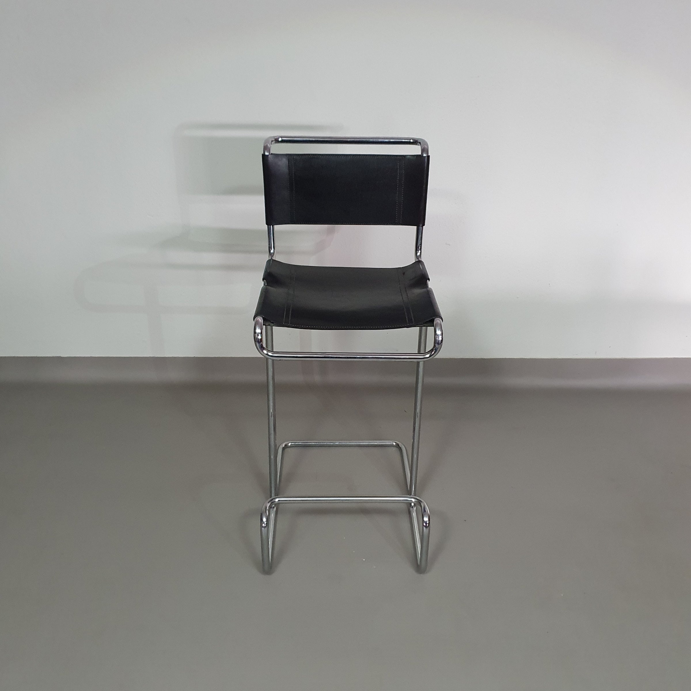 4 x Italian bar stool by Stendig of steel tube and leather 1960s.