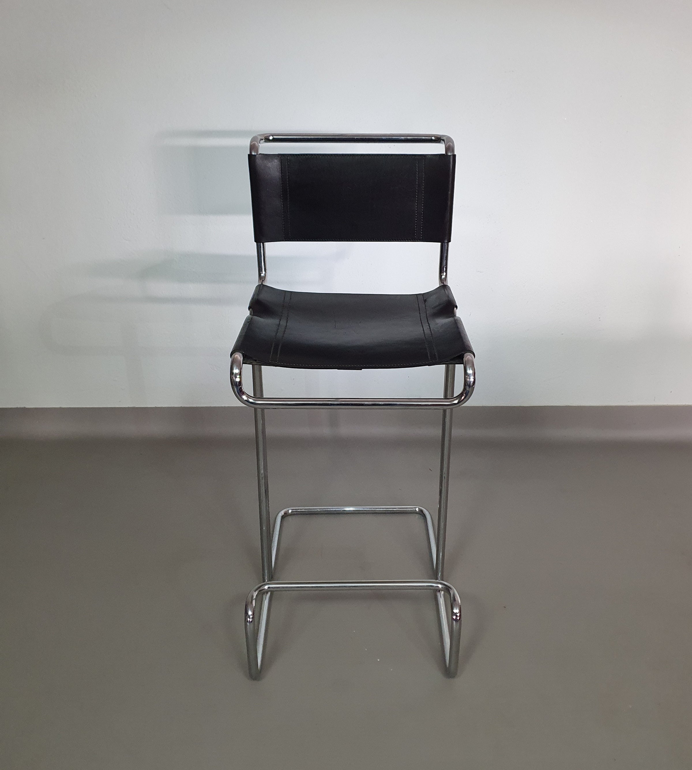 4 x Italian bar stool by Stendig of steel tube and leather 1960s.
