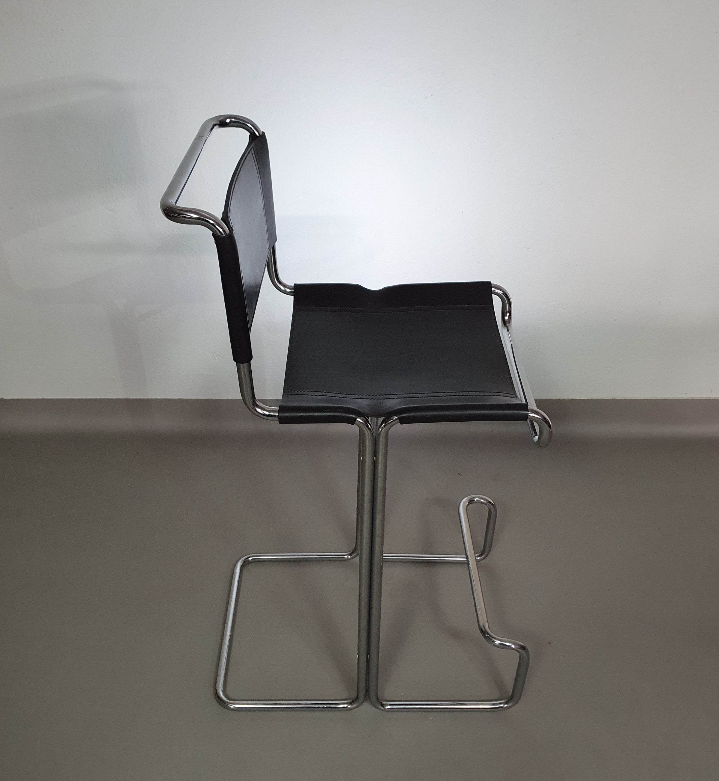 4 x Italian bar stool by Stendig of steel tube and leather 1960s.