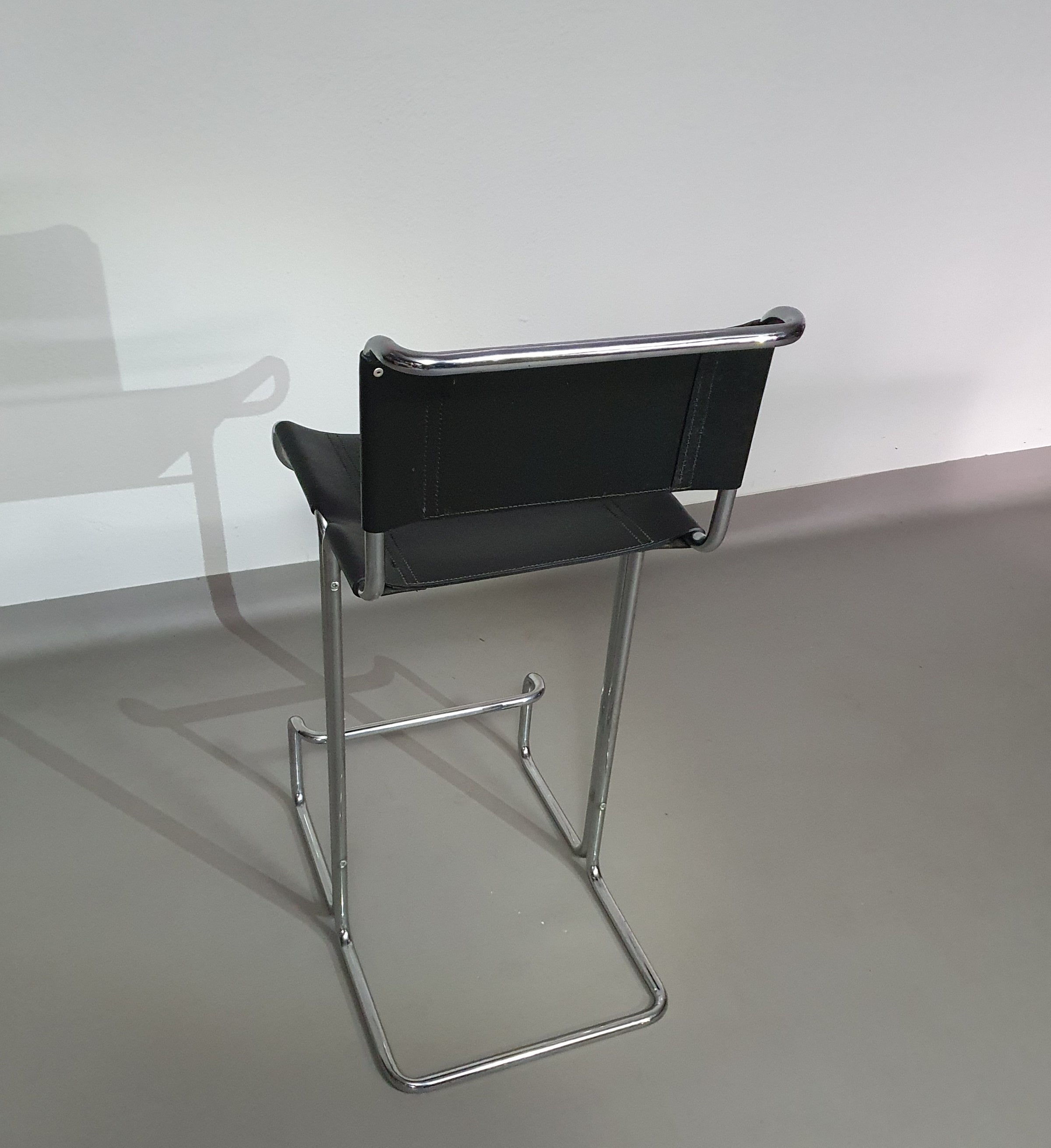 4 x Italian bar stool by Stendig of steel tube and leather 1960s.