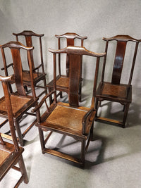 6 x Vintage Oriental Asian Chinese Brown Tallback Yokeback Side Chairs. 2 x armchair / 4 x without armrest.
