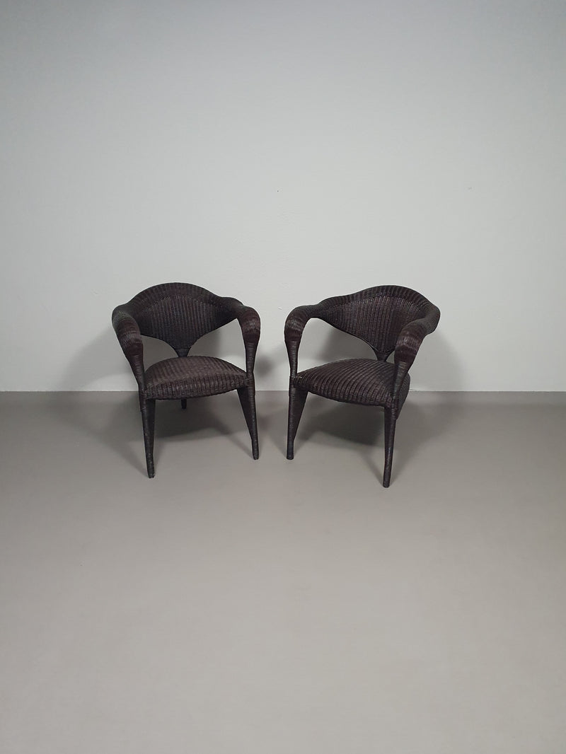 Set postmoderne rotan stoelen jaren 80