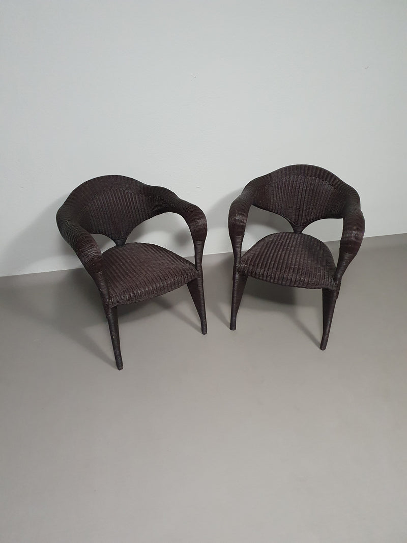 Set postmoderne rotan stoelen jaren 80