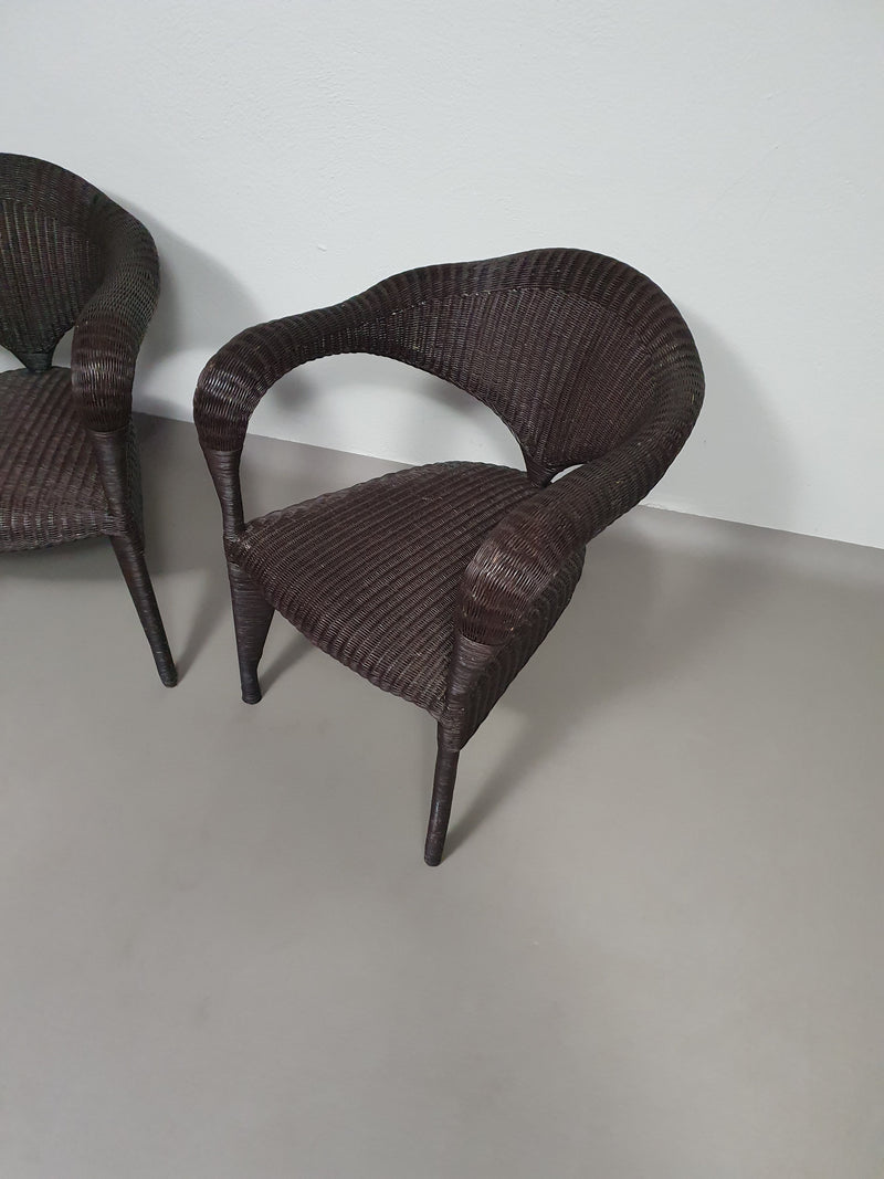 Set postmoderne rotan stoelen jaren 80