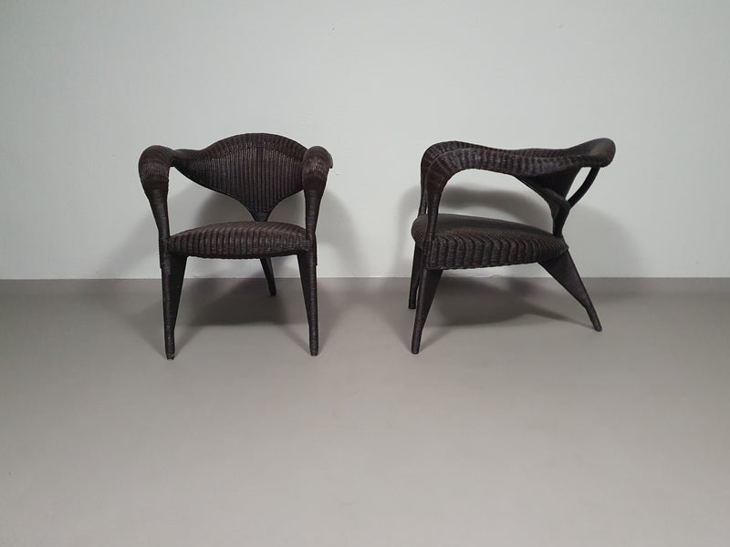 Set postmoderne rotan stoelen jaren 80