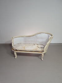 Prachtige oude Art Nouveau, onafgewerkte Franse canapé/chaise longue met zwanenhals armleuningen