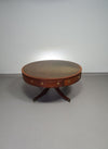 Mahoniehouten Victoriaanse "Heldense" salontafel / trommeltafel met leren blad op messing wielen. Jaren '80