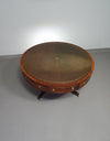 Mahoniehouten Victoriaanse "Heldense" salontafel / trommeltafel met leren blad op messing wielen. Jaren '80