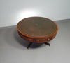 Mahoniehouten Victoriaanse "Heldense" salontafel / trommeltafel met leren blad op messing wielen. Jaren '80