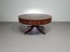 Mahoniehouten Victoriaanse "Heldense" salontafel / trommeltafel met leren blad op messing wielen. Jaren '80