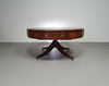 Mahoniehouten Victoriaanse "Heldense" salontafel / trommeltafel met leren blad op messing wielen. Jaren '80