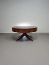 Mahoniehouten Victoriaanse "Heldense" salontafel / trommeltafel met leren blad op messing wielen. Jaren '80