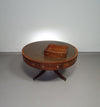Mahoniehouten Victoriaanse "Heldense" salontafel / trommeltafel met leren blad op messing wielen. Jaren '80