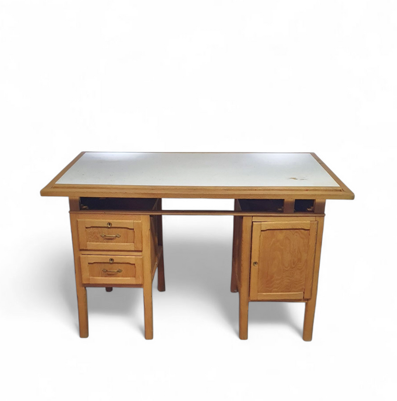 Groot eikenhouten architectenbureau / tafel jaren 40
