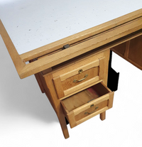 Groot eikenhouten architectenbureau / tafel jaren 40