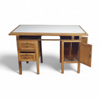 Groot eikenhouten architectenbureau / tafel jaren 40