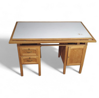 Groot eikenhouten architectenbureau / tafel jaren 40