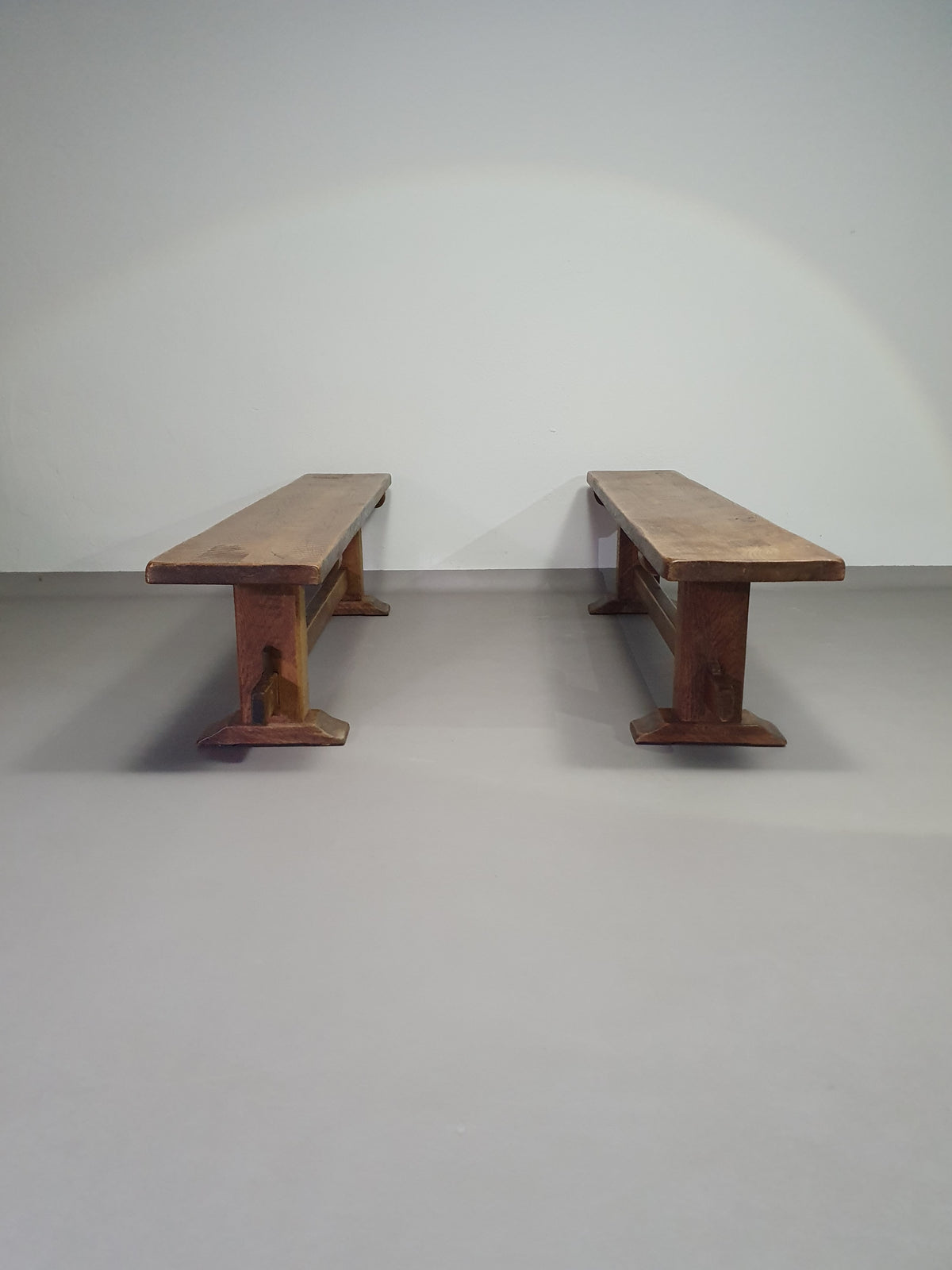 2 x brutalist oak benches