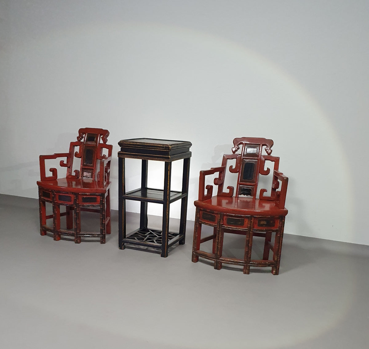 French Chinois altar chairs and side table