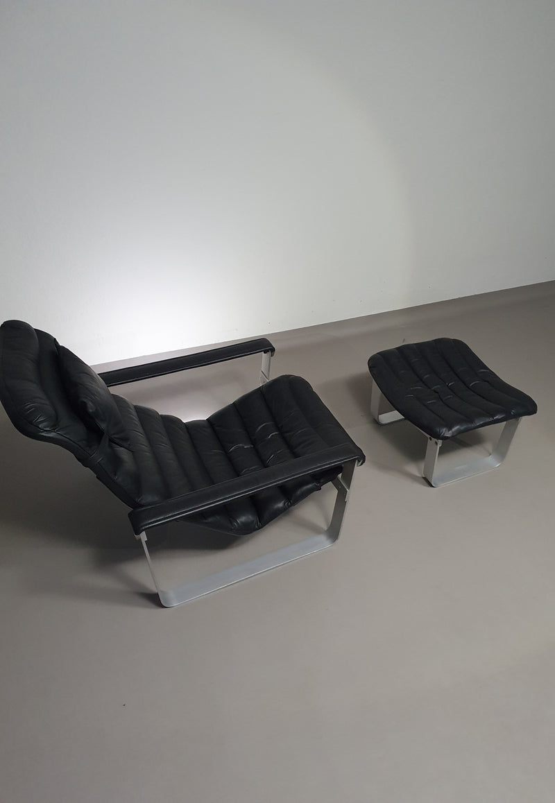 PULKKA LOUNGE CHAIR WITH OTTOMAN BY ILMARI LAPPALAINEN FOR ASKO 1960