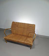Vintage Franse papercordbank met een metalen frame