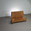 Vintage Franse papercordbank met een metalen frame