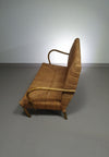 Vintage Franse papercordbank met een metalen frame