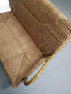 Vintage Franse papercordbank met een metalen frame