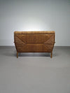 Vintage Franse papercordbank met een metalen frame