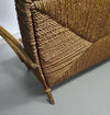 Vintage Franse papercordbank met een metalen frame