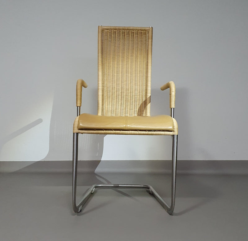 SET OF 4 'B25' WICKER DINING CHAIRS BY AXEL BRUCHHÄUSER FOR TECTA, GERMANY 1980S