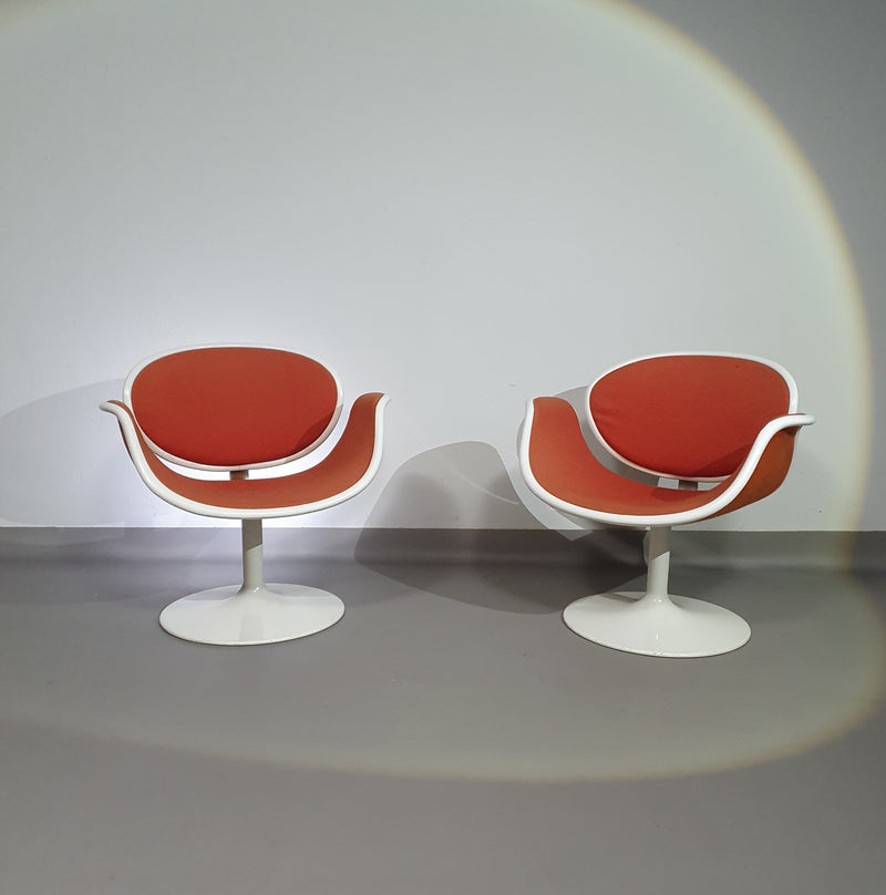 Pierre Paulin first edition tulip set. 2 x chairs and side table. Little tulip chairs F545  #pierrepaulin #tulipchairpaulin #littletulipchair #firsteditiontulipchairpaulin #littletulipchair #littletulipchair1steditionartifort