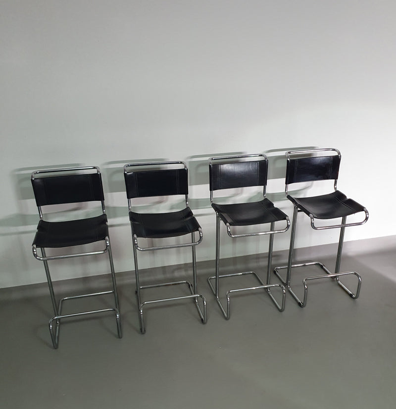 4 x Italian bar stool by Stendig of steel tube and leather 1960s.
