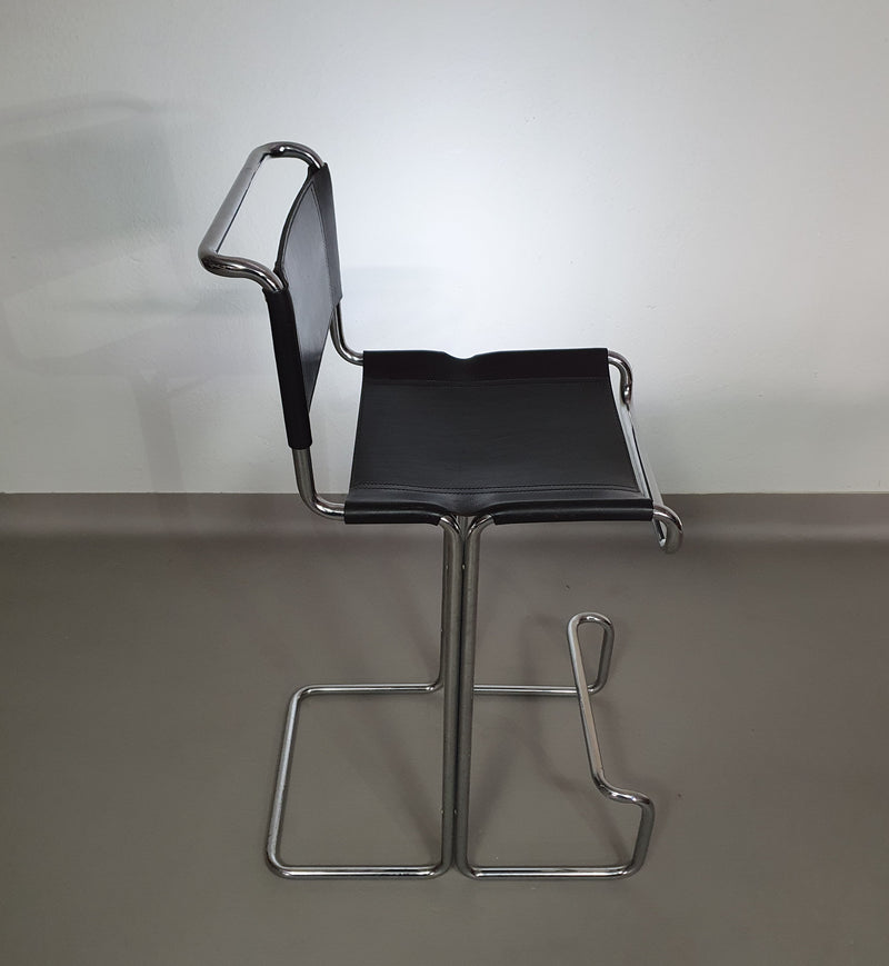 4 x Italian bar stool by Stendig of steel tube and leather 1960s.