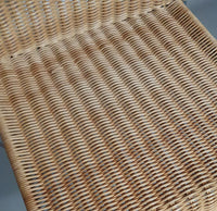 Stapelbare rieten, rotan stoelen (4) model S.21 op een verchroomde stalen structuur. Ontworpen door Tito Agnoli
