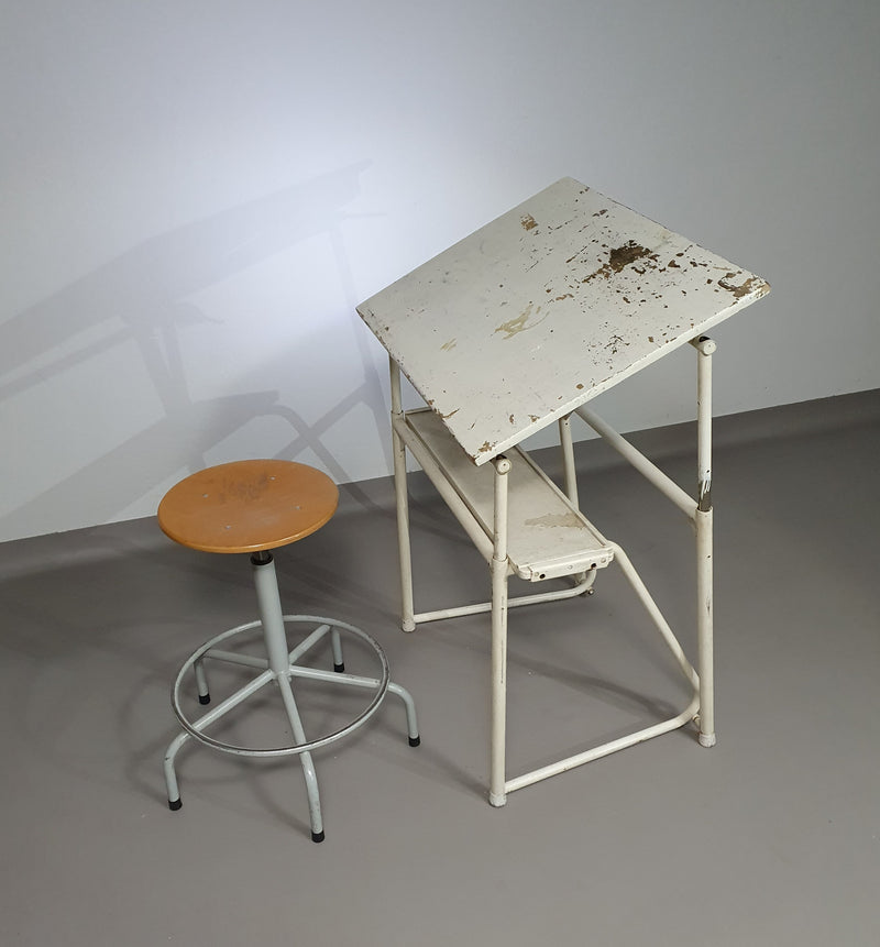 VINTAGE INDUSTRIËLE TEKENTAFEL BUREAU INDUSTRIAL DESK DRAWING TABLE