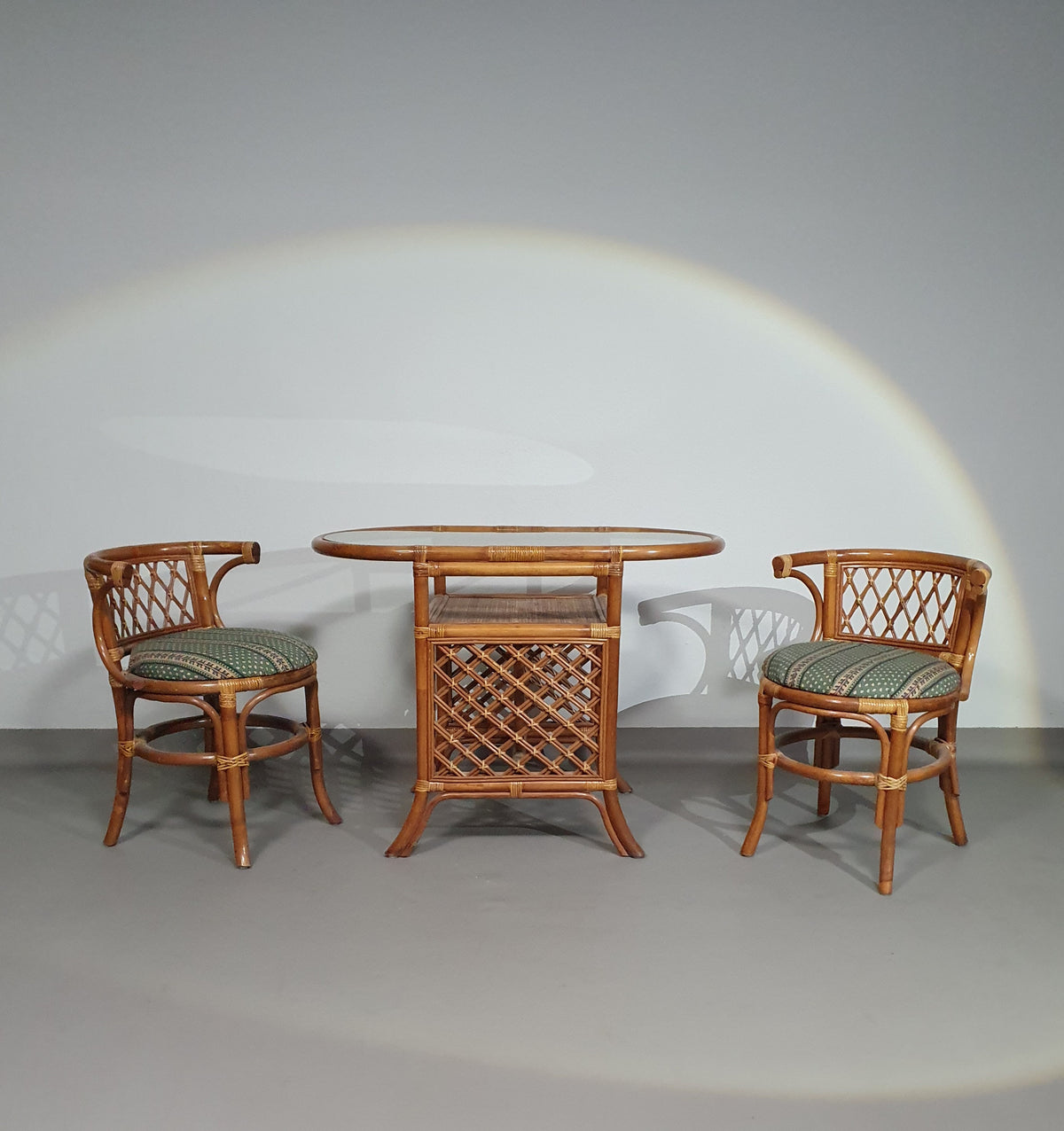 Rattan / bamboo Balcony side table / chairs set 1970s.