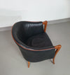 Fauteuils in notenhout en leer in / Italië jaren 80, set van 2