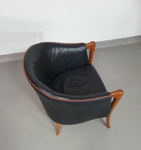 Fauteuils in notenhout en leer in / Italië jaren 80, set van 2