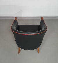Fauteuils in notenhout en leer in / Italië jaren 80, set van 2