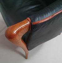 Fauteuils in notenhout en leer in / Italië jaren 80, set van 2