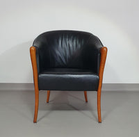 Fauteuils in notenhout en leer in / Italië jaren 80, set van 2