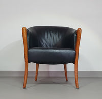Fauteuils in notenhout en leer in / Italië jaren 80, set van 2