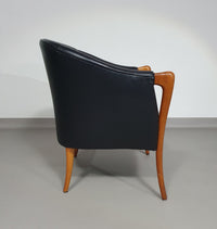 Fauteuils in notenhout en leer in / Italië jaren 80, set van 2