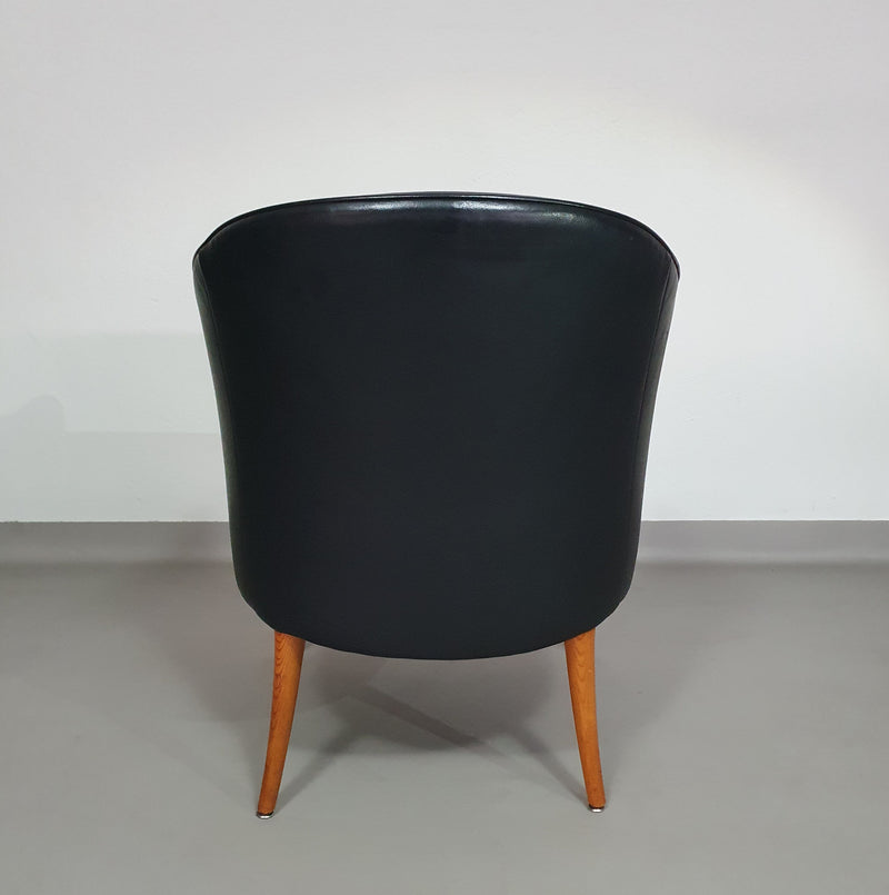 Fauteuils in notenhout en leer in / Italië jaren 80, set van 2